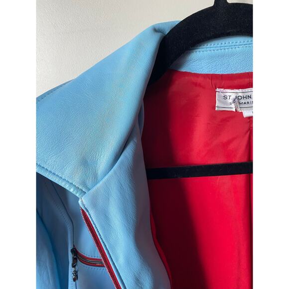 Y2K St. John Sport By Marie Gray Blue Leather Jacket w/ Red Trim Accents/Lining - Picture 11 of 16
